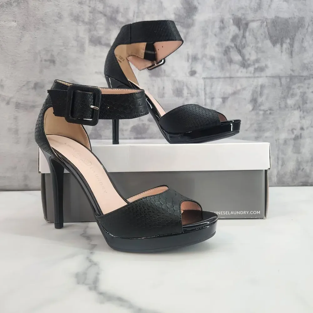 NIB Chinese Laundry Z-Faire Snake Print Black Open Toe 4